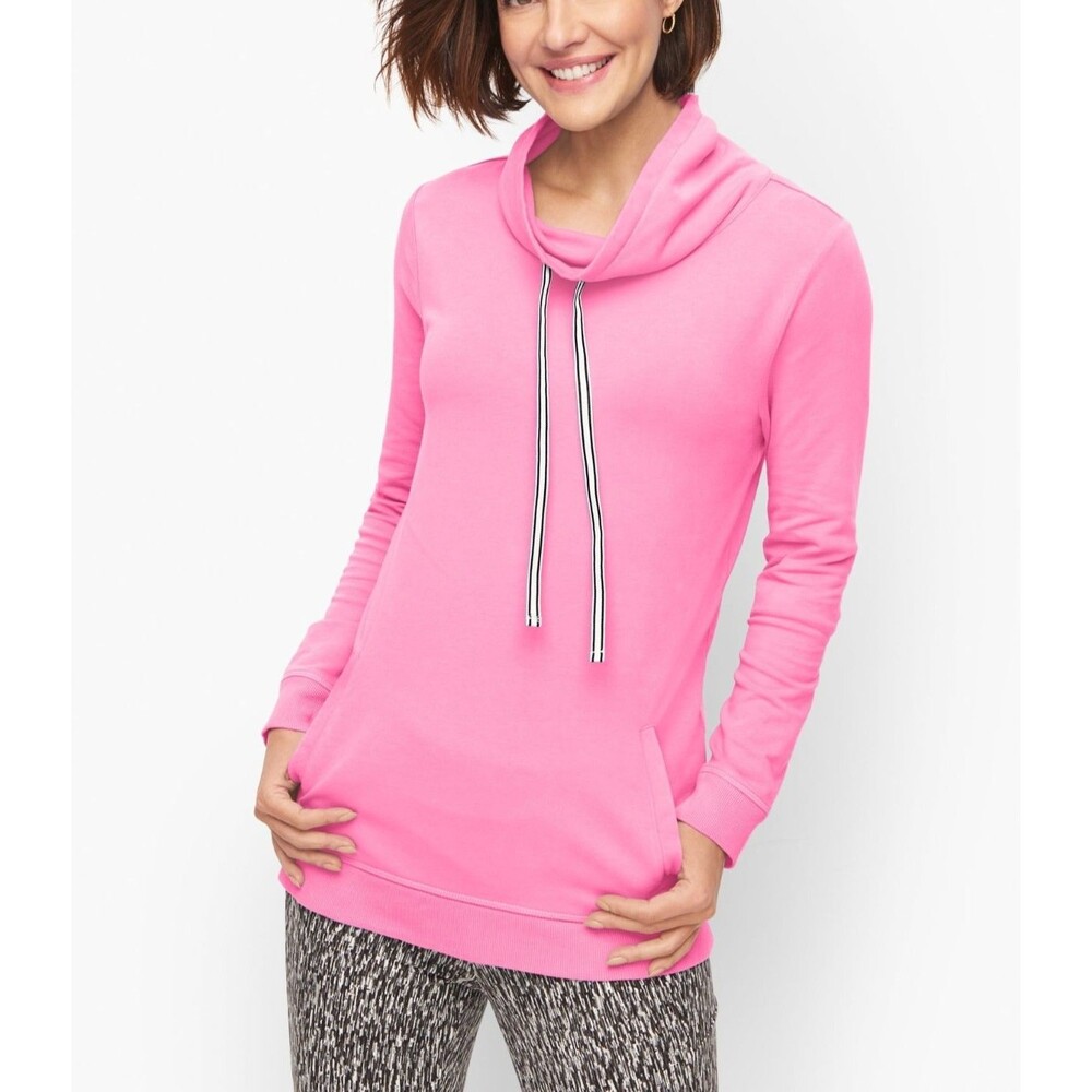 Talbots Garment Dyed Funnel Neck Pullover Sweatshirt Top Ribbed Pink L 288123